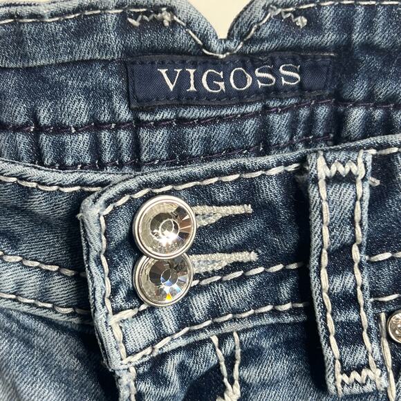 VIGOSS Stella V Stitch Boot Cut Jeans Mid-Rise  Embellished Medium Wash Size 3/4 - Picture 7 of 11